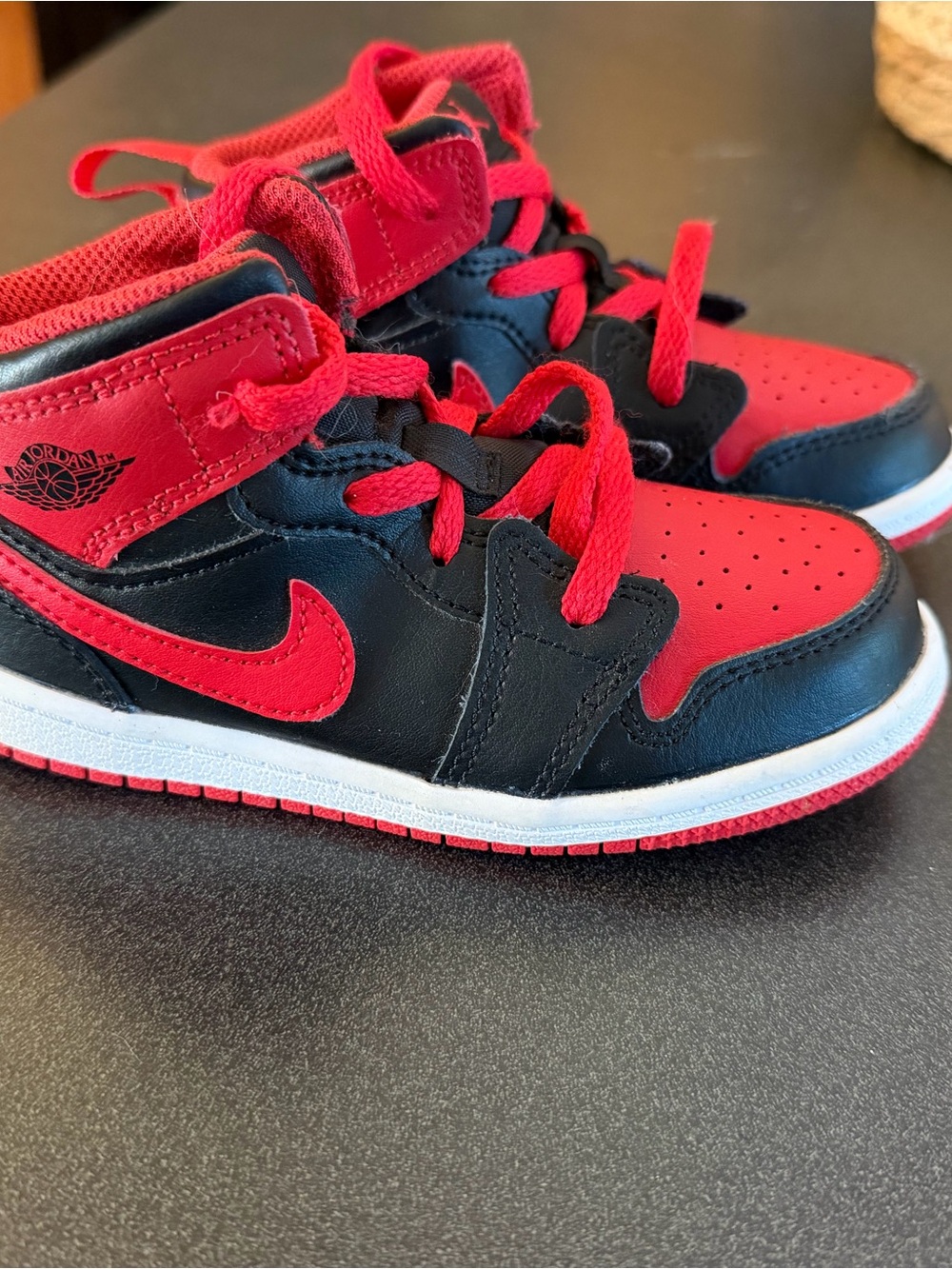 Nike Kids Jordan 1 Mid Black and Red High-Top Sneakers